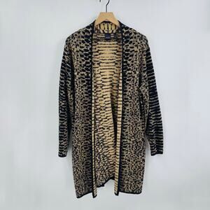 Rafaella Black Gold Textured Knit Longline Open Front Cardigan Size 1X Dressy